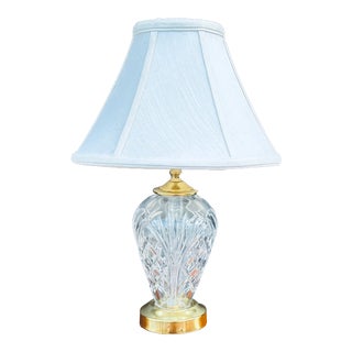 Vintage Waterford Cut Crystal & Brass Table Lamp With Original Shade For Sale