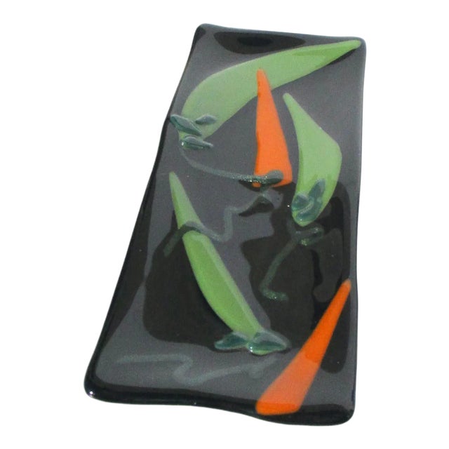Vintage Handmade Fussed Art Glass Tray For Sale