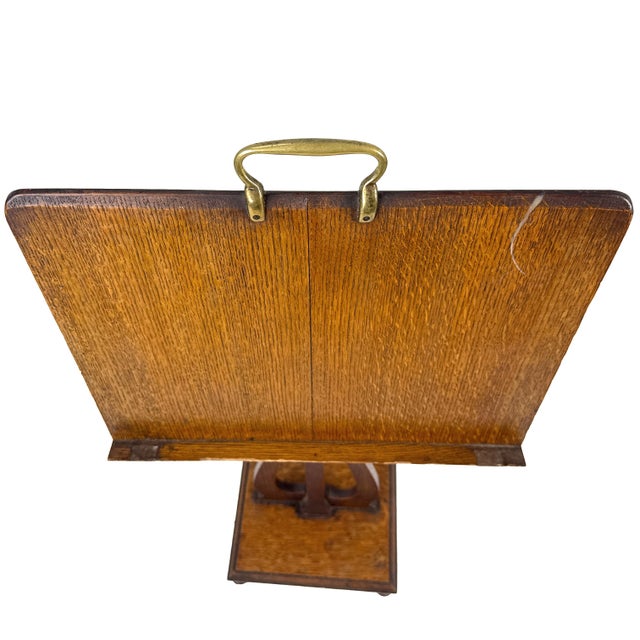 Antique 1900s Arts and Crafts Quartersawn Oak Double-Sided Duet Music Stand W/ Lyre Shaped Pedestal For Sale - Image 9 of 18
