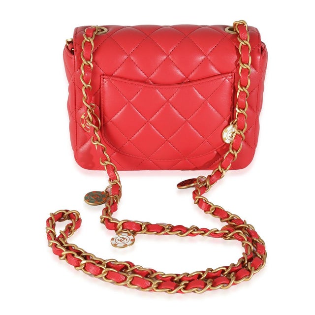 Chanel Red Quilted Lambskin Coco Pins Mini Flap Bag For Sale - Image 4 of 9