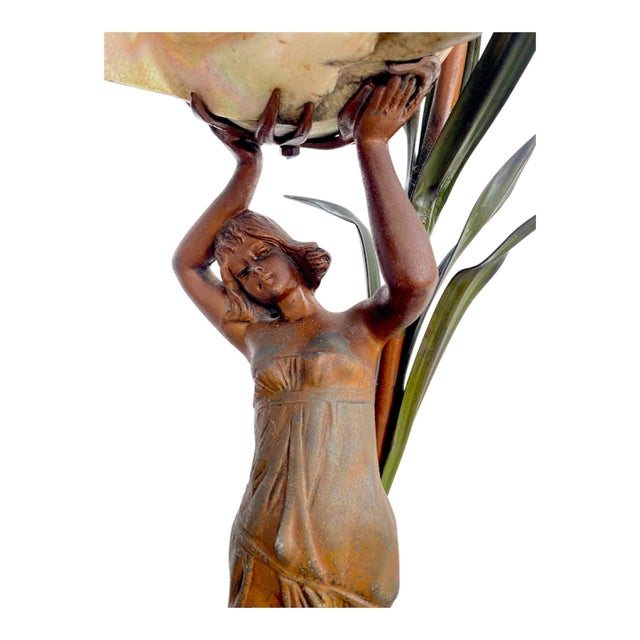 Figurative Antique Art Nouveau French Gilt Metal Shell Lamp For Sale - Image 3 of 6