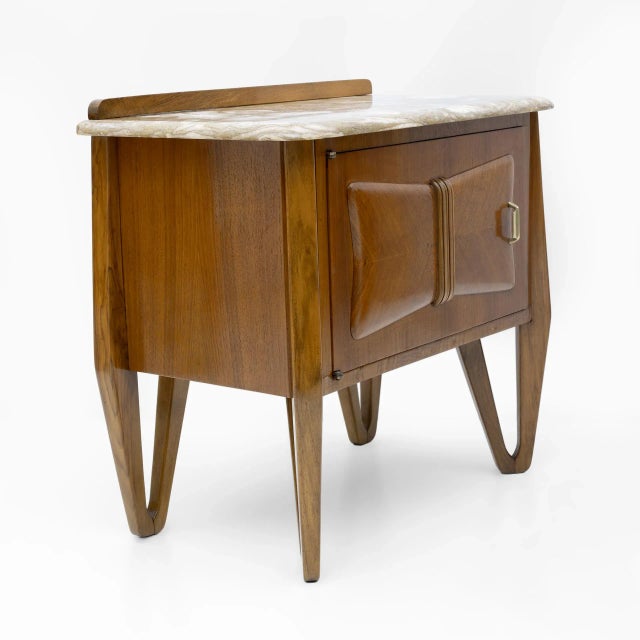 1950s Mid-Century Modern Italian Walnut and Marble Nightstands, 1950s, Set of 2 For Sale - Image 5 of 11