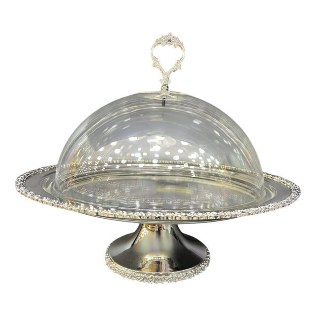 Silver Plated Brass Cake Stand with Acrylic Glass Top For Sale