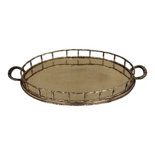 Vintage Oval Brass Faux Bamboo Gallery Rail Tray For Sale