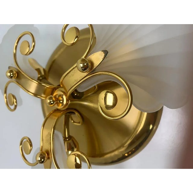 Shell Glass and Brass Flush Mount Lamp from Deknudt, 1970s For Sale - Image 4 of 8