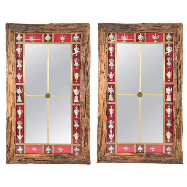 Rustic Italian Wall Mirror With Reverse Painted Classical Vases and Urns For Sale - Image 13 of 13