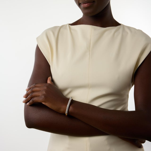 Vintage Diamond 14k Yellow Gold Bangle Bracelet For Sale - Image 4 of 5