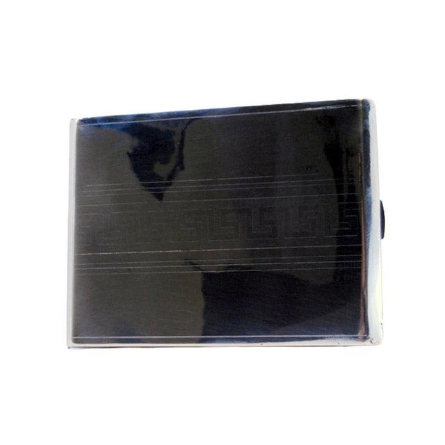 Silver Plain Silver Cigarette Case with Engraved Bands For Sale - Image 8 of 8