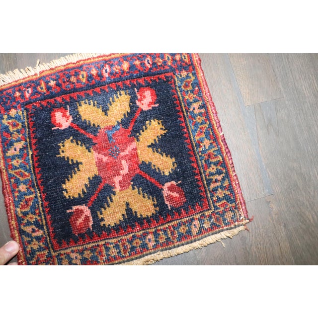 Art Deco Floral Mini Afshar Rug, 11'' X 11'' For Sale - Image 3 of 3
