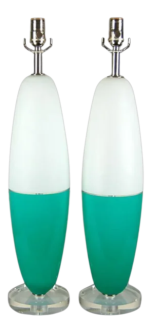 Vintage Murano Glass Lamps Aqua White