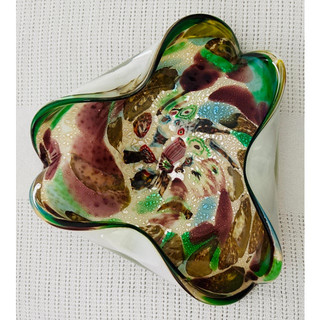 Murano Large 1950s Avem Murano "Bizantino" Tutti Frutti Glass Bowl With Silver Leaf For Sale - Image 4 of 8