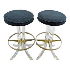 Pair of Hollywood Regency Lucite and Chrome Swivel Stools by Hill Manufacturing