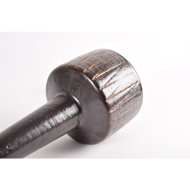 Textile Mid-Century Danish Brown Glazed and Striped Ceramic Table Lamp from Palshus, 1960s For Sale - Image 7 of 12