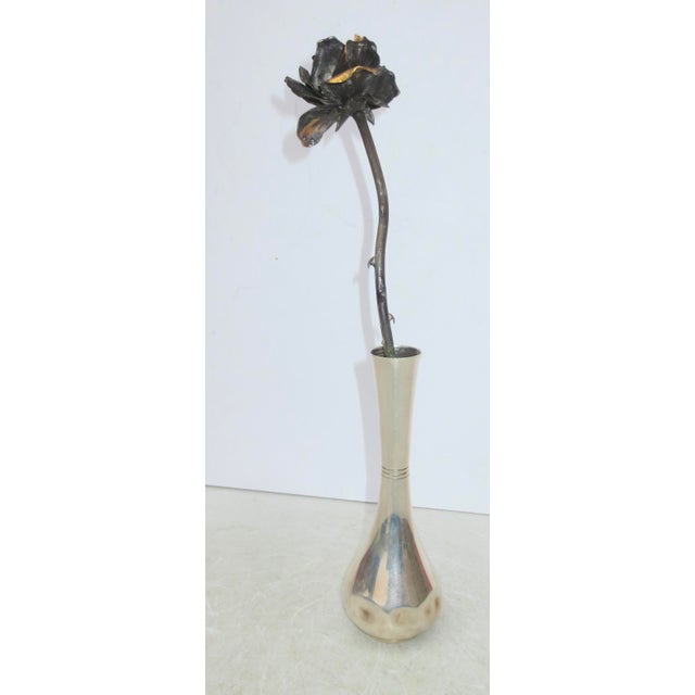 1950s Tiffany & Co. Sterling Silver Bud Vase W Sterling Rose Circa 60's For Sale - Image 5 of 6