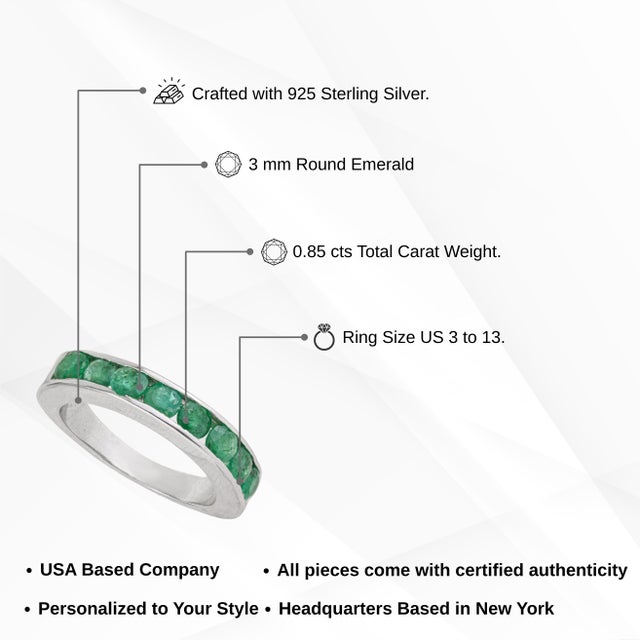 Art Deco Style 0.85 Ct Green Emerald Channel Set Half Eternity Band Ring Size 7 For Sale - Image 11 of 15