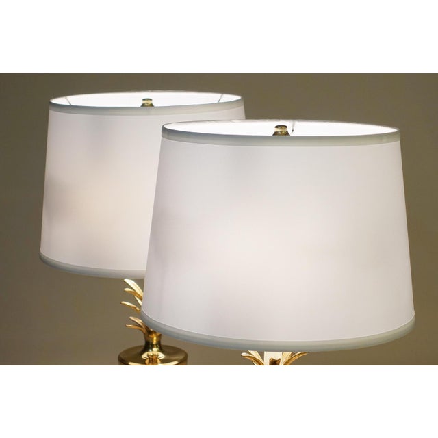 1960's Frederick Cooper Classic Modern Hollywood Regency Pineapple Urn Polished Brass Table Lamps 1960's - a Pair For Sale - Image 9 of 12