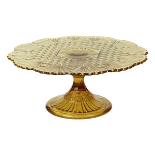 Art Deco Amber Cake Stand in Pressed Glass, 1930s For Sale