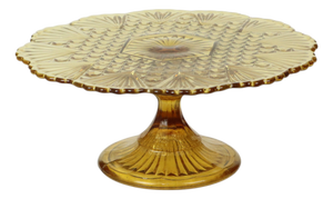 Art Deco Amber Cake Stand in Pressed Glass, 1930s