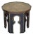 Mid 20th Century Hand Carved Wood Moroccan Side Table with Embossed Metal Top For Sale