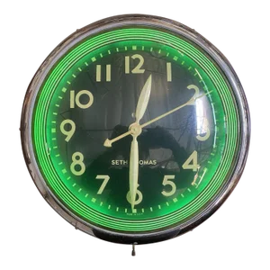 Chrome Art Deco "Chrono-Lite-12" 16" Commercial Neon Wall Clock by Seth Thomas, Circa 1940