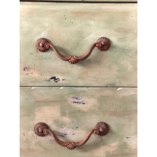 2010s French Provincial Hand Painted Chest of Drawers — Distressed Celadon Finish For Sale - Image 5 of 9