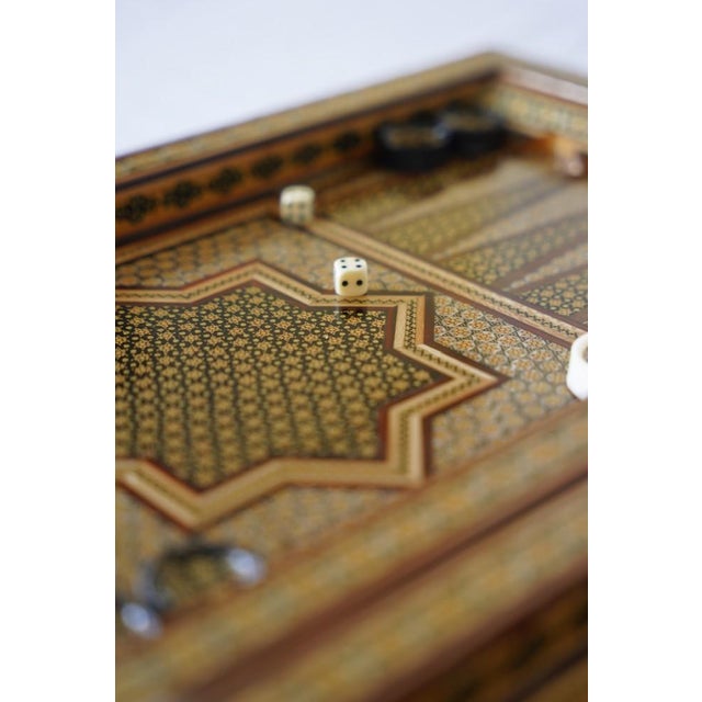 Handcrafted Chess & Backgammon Set – Geometric Marquetry Game Board | Pilardi For Sale - Image 4 of 8