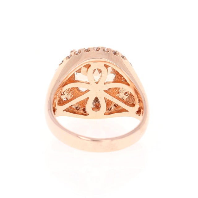 Roshe Jewels 4.61 Carat Morganite Diamond 14 Karat Rose Gold Cocktail Ring, Size 7 For Sale - Image 4 of 9
