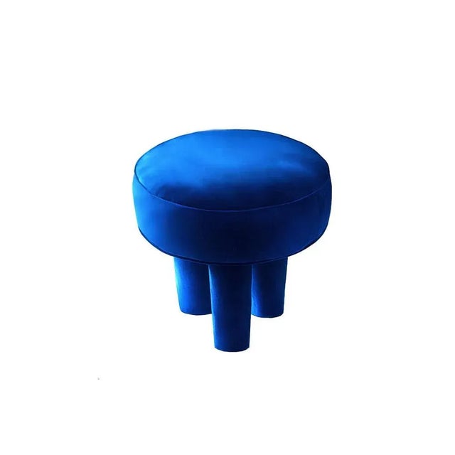 Contemporary Ritmo Stool in Blue Velvet by Moanne For Sale - Image 3 of 4