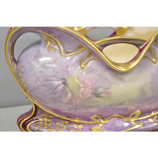 Antique Franz Anton Mehlem Royal Bonn Germany Art Nouveau Purple Jardinière Vase For Sale - Image 11 of 17