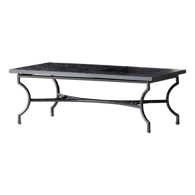 Matthew Izzo Home Moroccan Zellige Midnight Sky Tile With Iron X Base 51" Rectangular Coffee Table For Sale