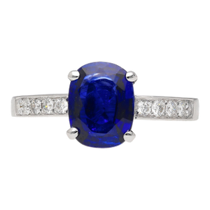 1980s 2.06 Carat Vivid Deep Blue Sapphire & Diamond Ring, Size 6.5