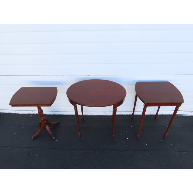 Brown Early 1900s Duncan Phyfe Mahogany Nesting Side End Tables Set of Three 6403 For Sale - Image 8 of 18