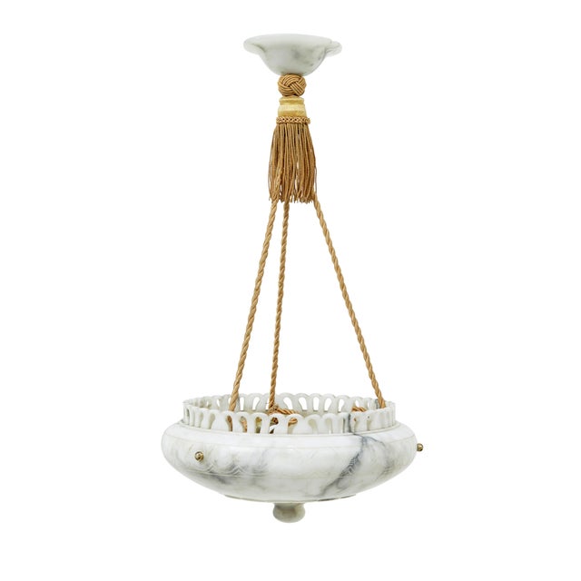 Art Deco Hand-Carved Alabaster Ceiling Light, 1930s For Sale - Image 12 of 12