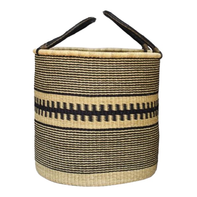 Large Ghana Black and Tan Laundry Basket For Sale