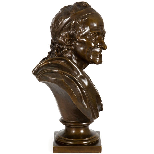 Early 20th Century French Antique Bronze Sculpture “Bust of Voltaire” After Jean-Antoine Houdon For Sale - Image 5 of 18
