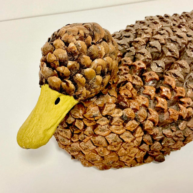 1950s Arts & Crafts Boho Chic Adirondack Pine Cone & Paper Mache’ Duck Figurine For Sale - Image 6 of 16