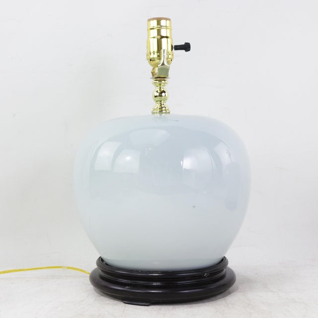 Contemporary Vintage Blanc De Chine Porcelain Table Lamps Monochrome Round Vases on Wood Bases - a Pair For Sale - Image 3 of 15