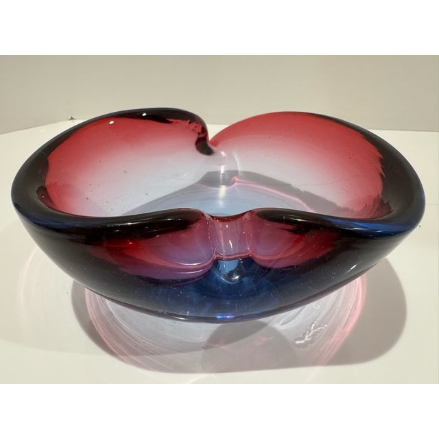 Vintage Murano Style Sommerso Art Glass Freeform Bowl Pink Purple Blue MCM For Sale - Image 4 of 7
