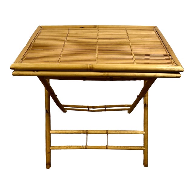 Mid 20th Century Vintage Natural Bamboo Rattan Folding Writing Desk, Bar or Serving Table For Sale
