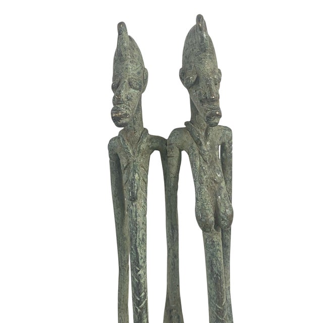 1980s Vintage Dogon Bronze Female /Male Figures Sculpture Giacometti Style Mali 18" H For Sale - Image 5 of 5