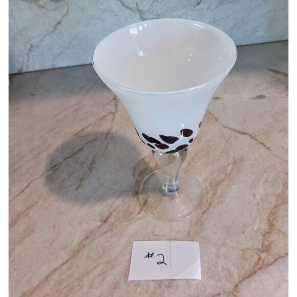 Vintage Murano Martini Drinking Glass Handblown White Brown Spots Art Deco Cocktail For Sale - Image 11 of 11