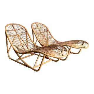 Vintage Bent Rattan Chaise Lounge - A Pair For Sale