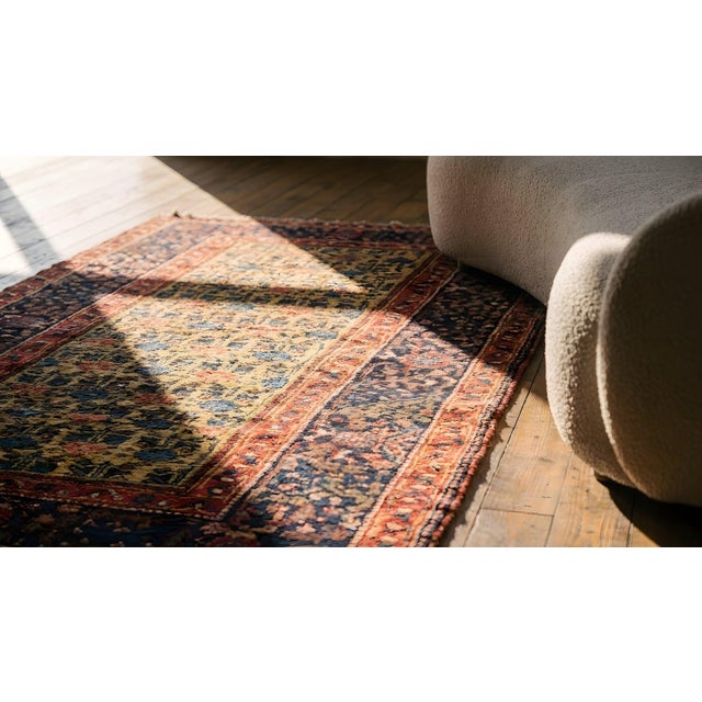 Textile Stunning Light-Yellow Background With Tiny Roses in a Floral Design Antique Persian Bijar Rug For Sale - Image 7 of 9