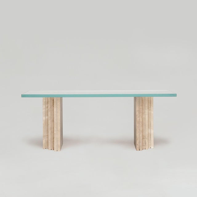 Brut Travertine Glass Coffee Table by Kiwano Concept For Sale - Image 6 of 6