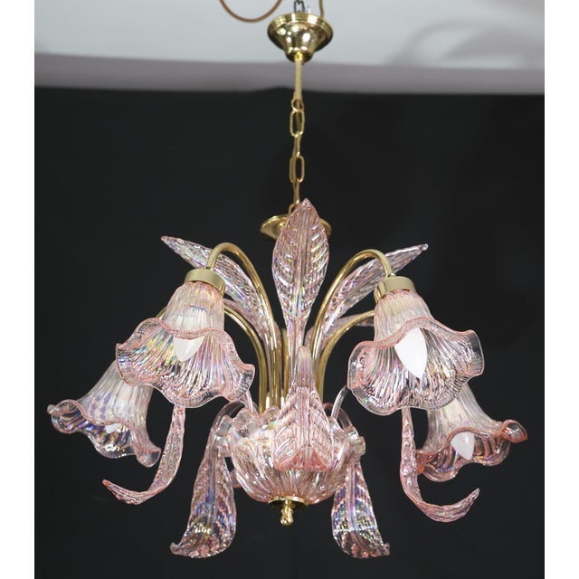 Italian Liz Taylor, Iridiscent Pink Murano Glass Chandelier, 1980s For Sale - Image 3 of 18