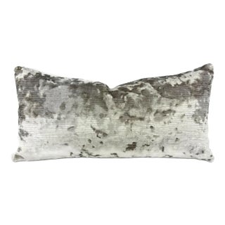 Fabricut Atelier Velvet in Platinum Velvet Lumbar Pillow Cover - Crushed Textured Stripe Velvet Rectangle For Sale