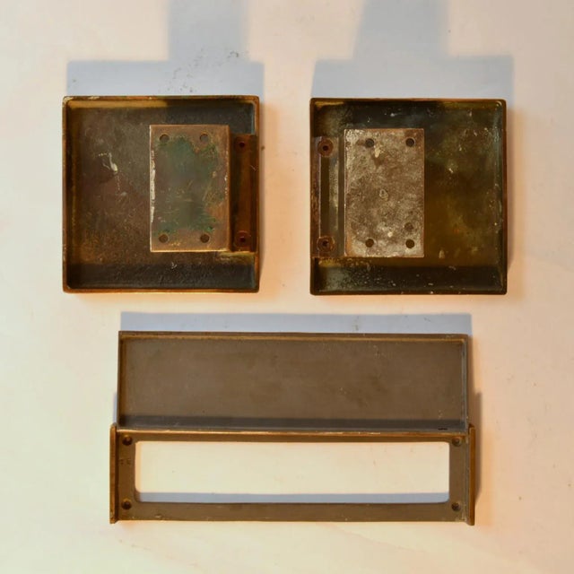1970s Square Bronze Push and Pull Door Handles and Letterbox, Set of 3 For Sale - Image 5 of 9