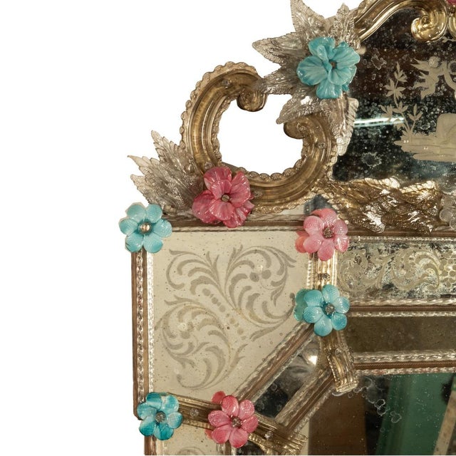 Glass Antique Style Italian Handmade Murano Venetian Etched Glass Mirror Fratelli Tosi For Sale - Image 7 of 11