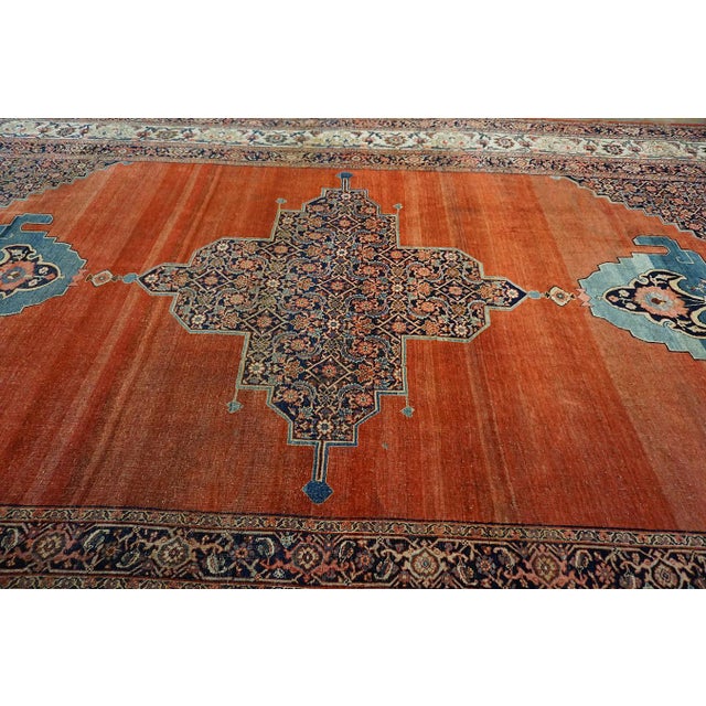 1880s Red Open Field Medallion W. Persian Bijar Rug 11'3" X 18' Handknotted Wool Carpet For Sale - Image 9 of 14