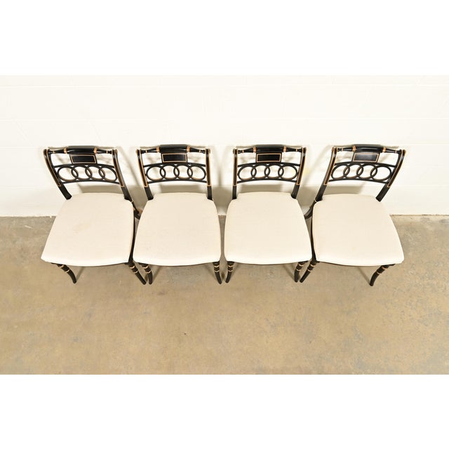 Late 20th Century Baker Furniture Historic Charleston Regency Ebonized and Gold Gilt Dining Chairs, Set of Four For Sale - Image 5 of 16